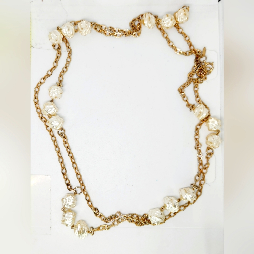 Park Lane Faux Baroque Pearl Extra Long Gold Tone Chain Necklace 60" Elegant